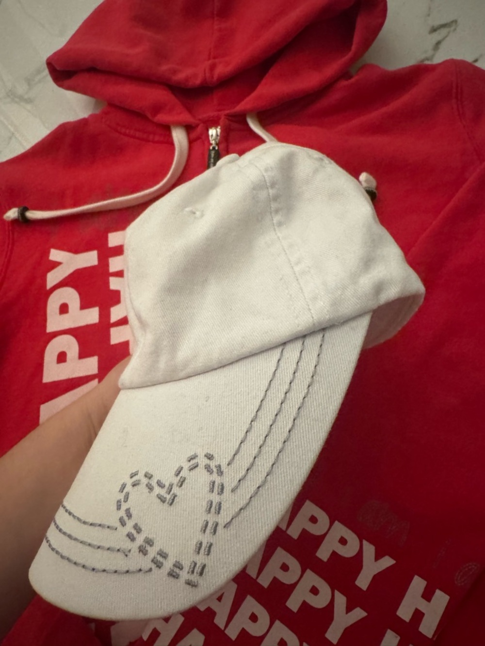 Peace Love Word Red 'Happy' Graphic Zip Hoodie with White 'LOVE' Cap - Picture 4 of 9